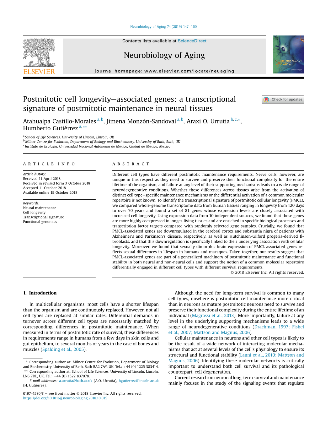 A Transcriptional Signature of Postmitotic Maintenance in Neural Tissues