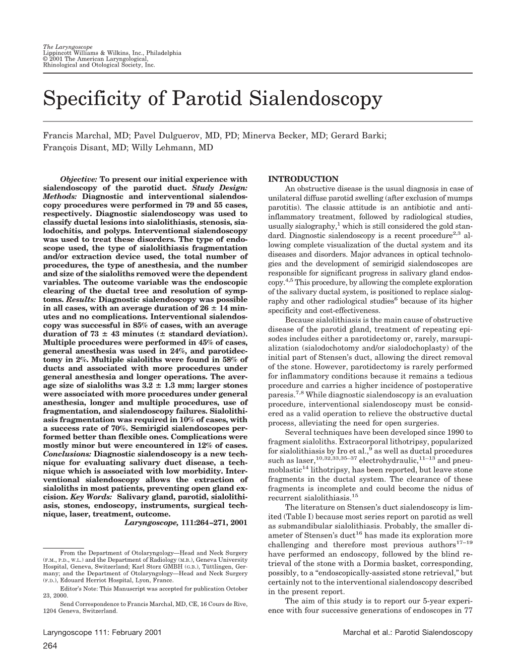 Specificity of Parotid Sialendoscopy