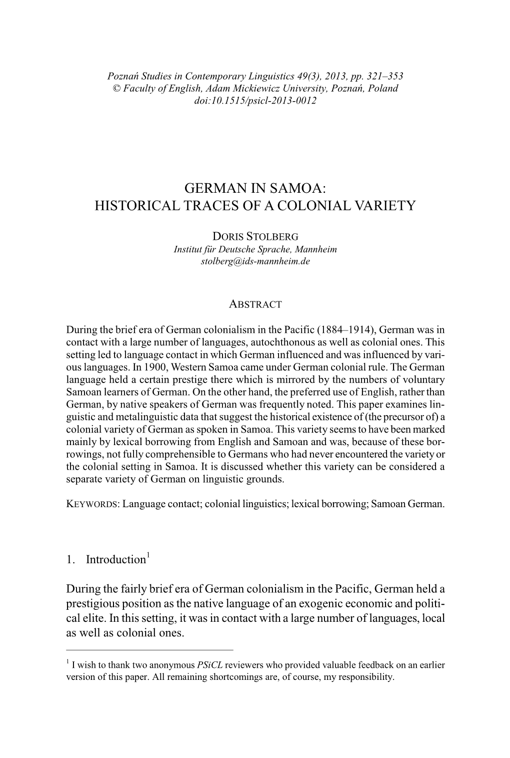 German in Samoa: Historical Traces of a Colonial Variety