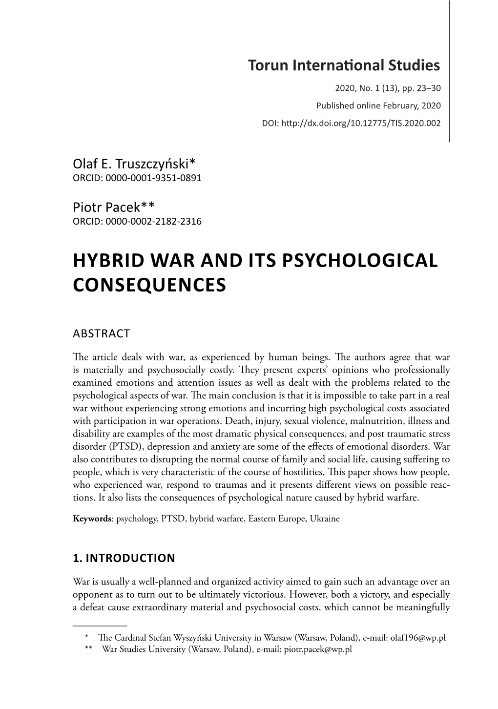 Hybrid War and Its Psychological Consequences