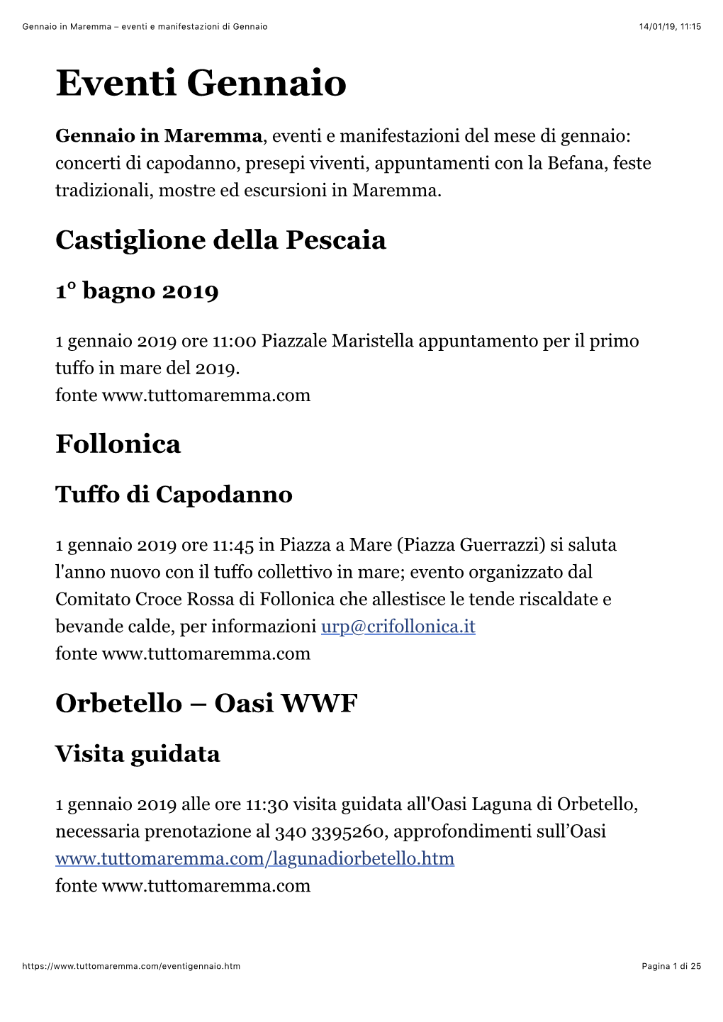 Eventi Gennaio