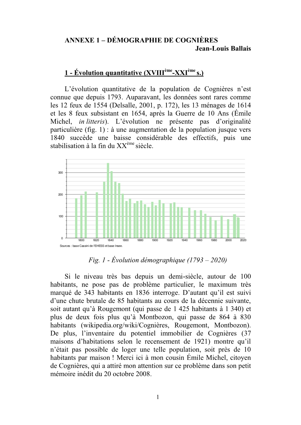 DÉMOGRAPHIE DE COGNIÈRES Jean-Louis Ballais 1