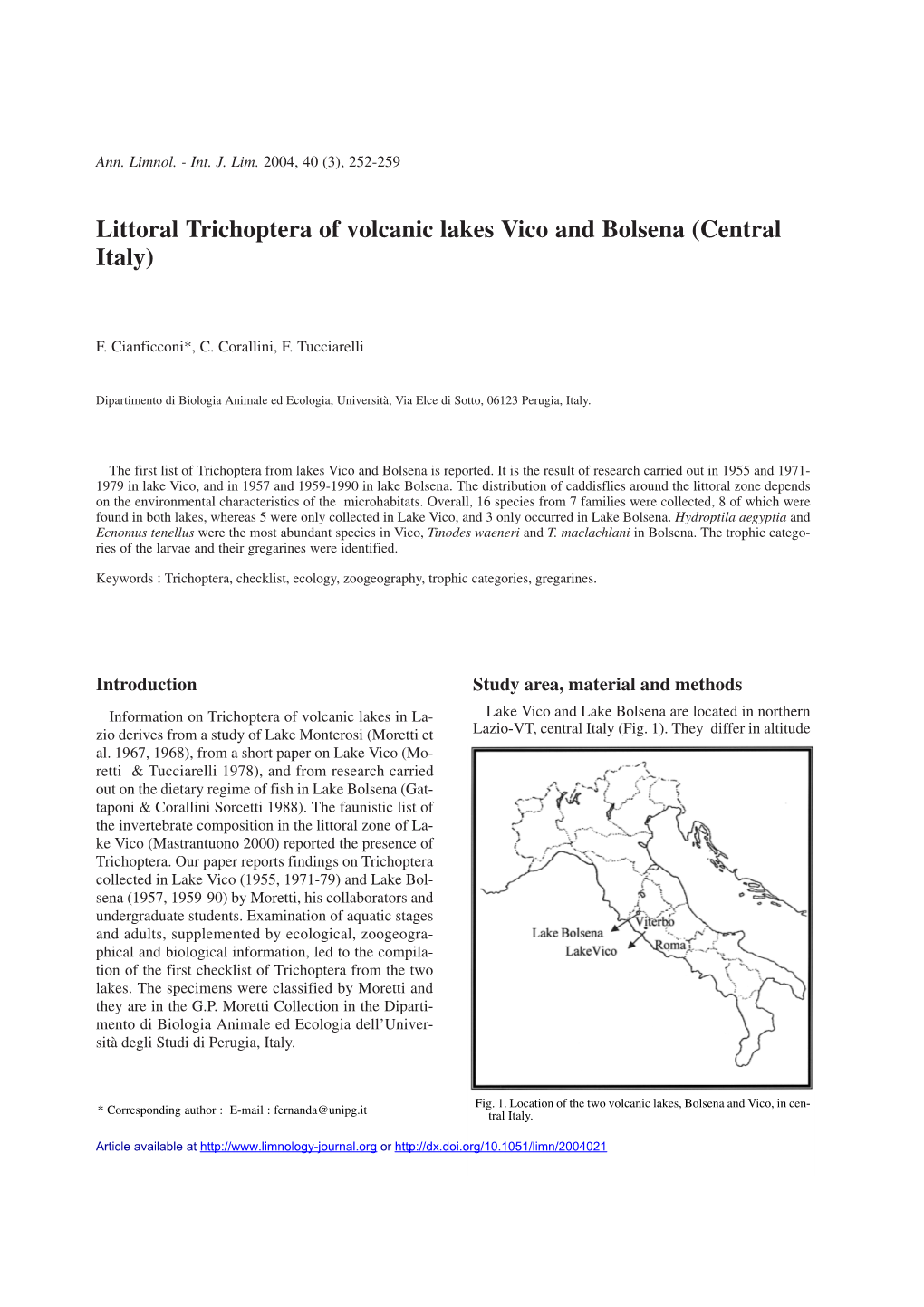 Littoral Trichoptera of Volcanic Lakes Vico and Bolsena (Central Italy)
