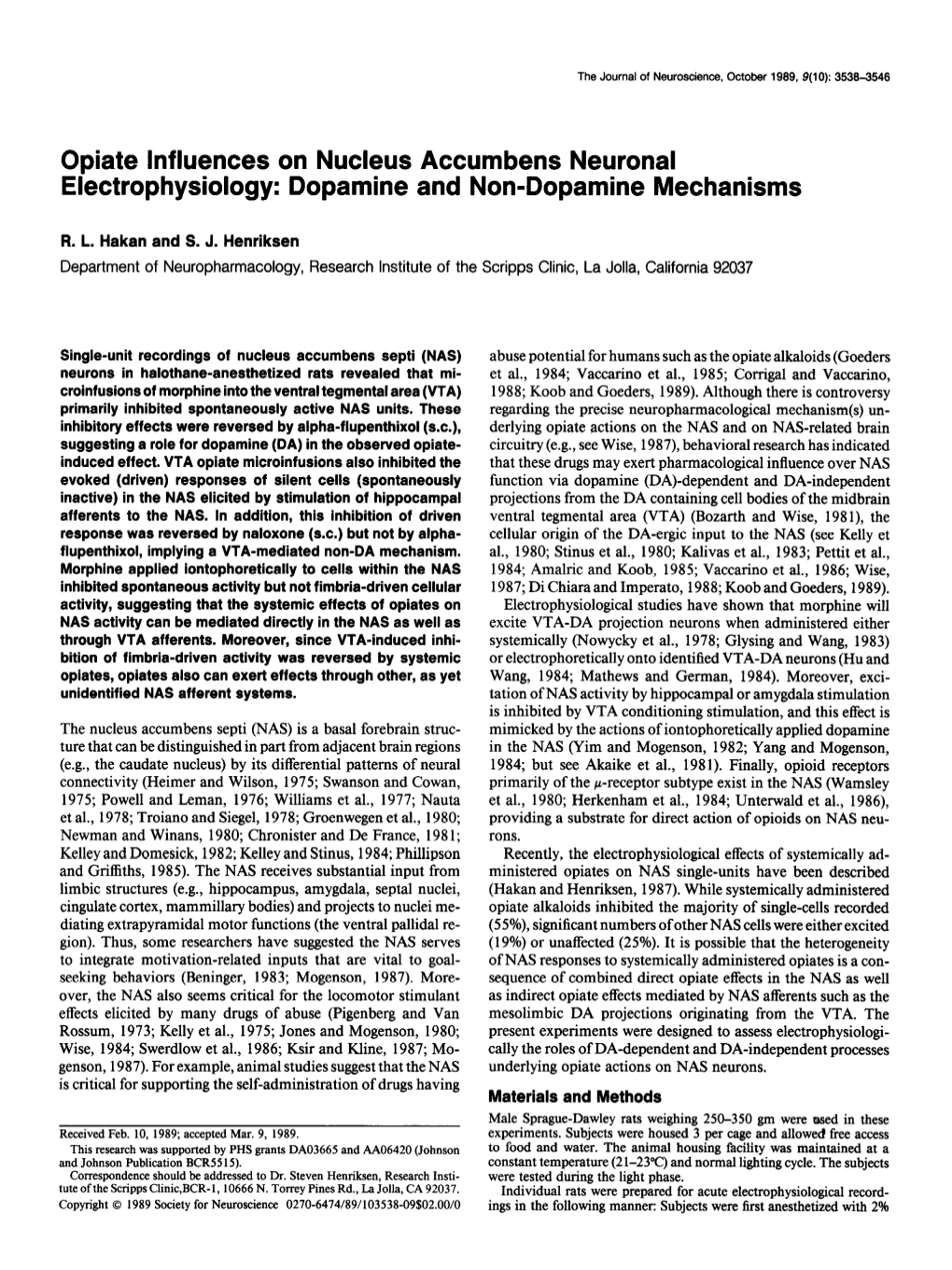 Opiate Influences on Nucleus Accumbens Neuronal Electrophysiology: Dopamine and Non-Dopamine Mechanisms