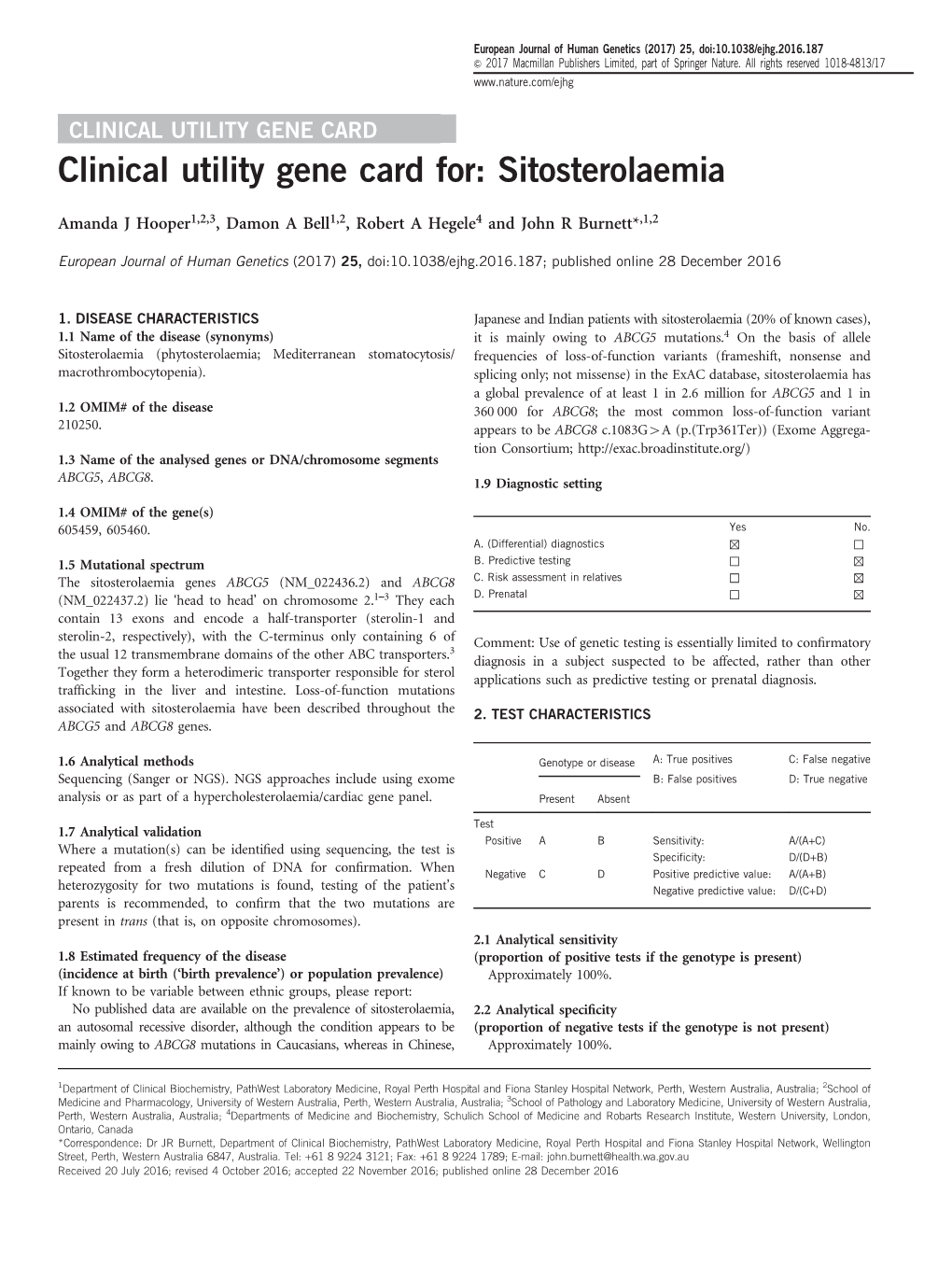 Clinical Utility Gene Card For: Sitosterolaemia