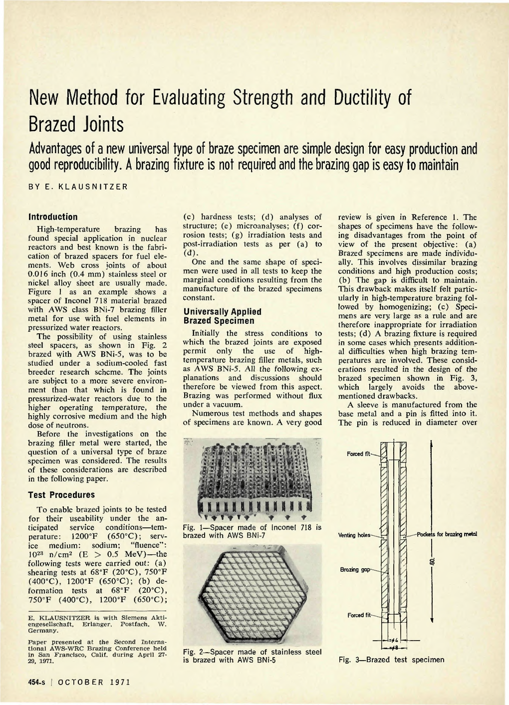 New Method for Evaluating Strength and Ductility of Brazed Joints 1