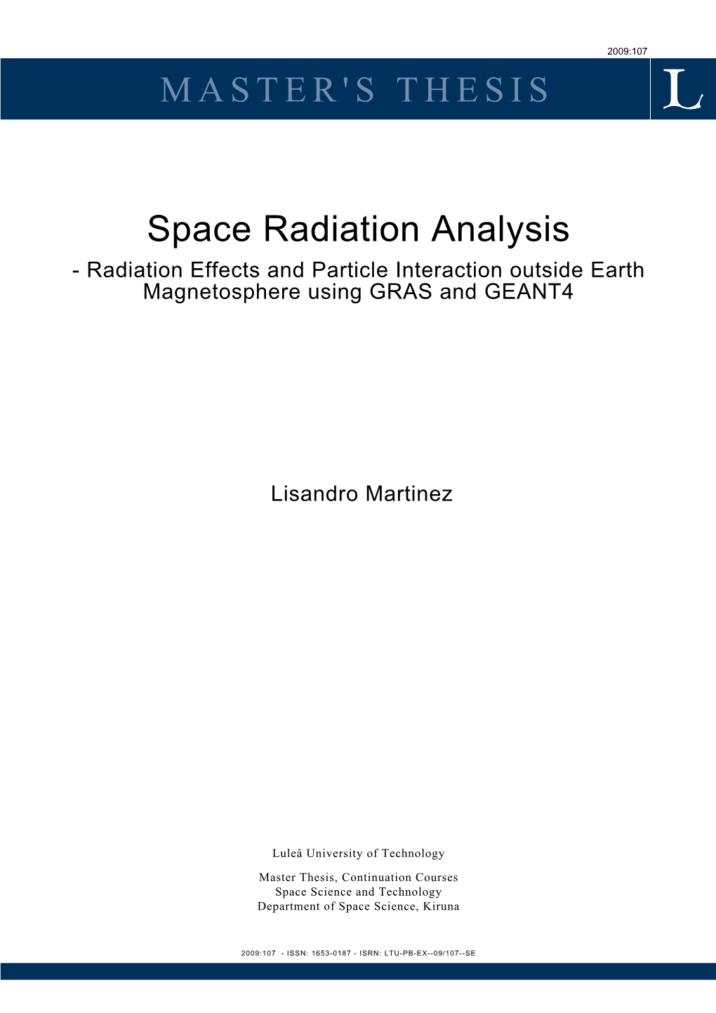 MASTER's THESIS Space Radiation Analysis