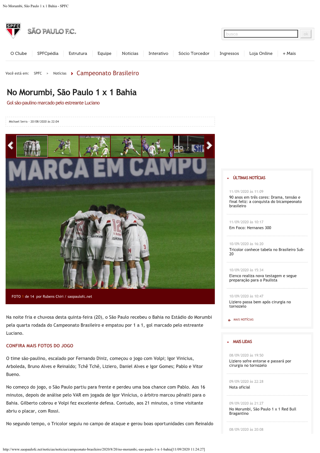 No Morumbi, São Paulo 1 X 1 Bahia - SPFC