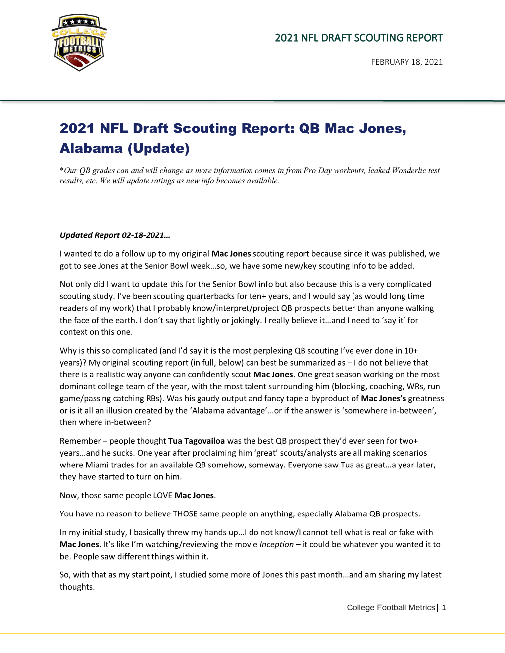 2021 NFL Draft Scouting Report: QB Mac Jones, Alabama (Update)