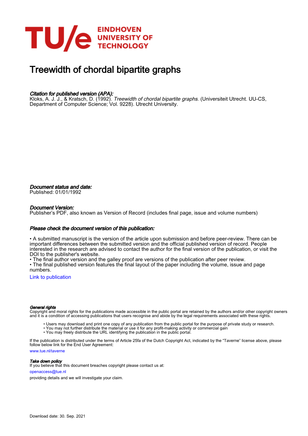 Treewidth of Chordal Bipartite Graphs