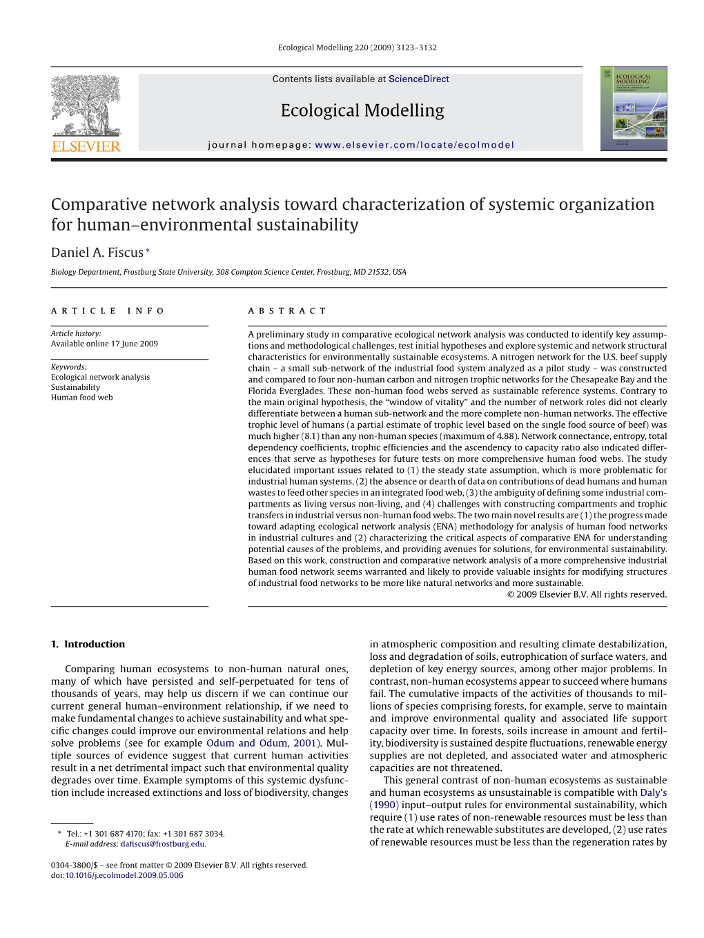 Ecological Modelling Comparative Network Analysis Toward Characterization of Systemic Organization for Human–Environmental