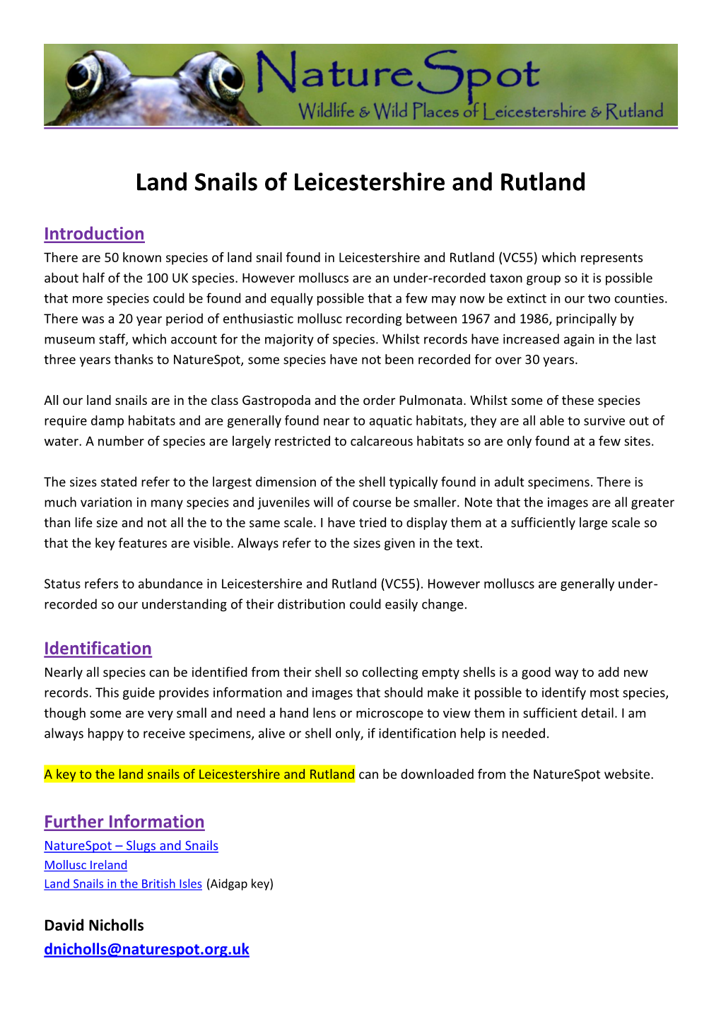 Land Snails of Leicestershire and Rutland