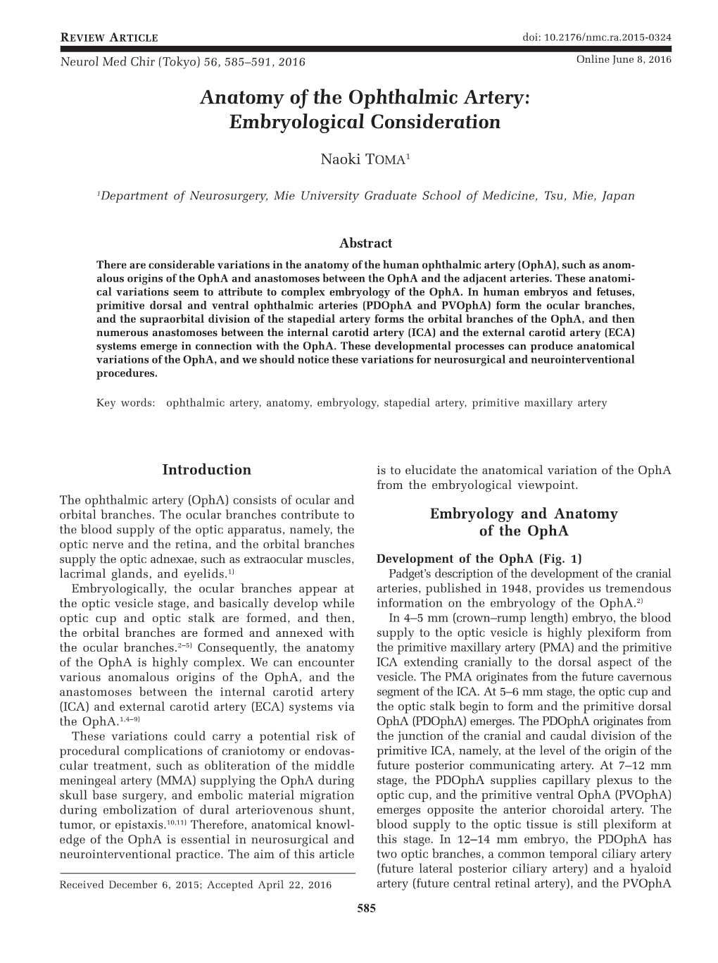 Anatomy of the Ophthalmic Artery: Embryological Consideration