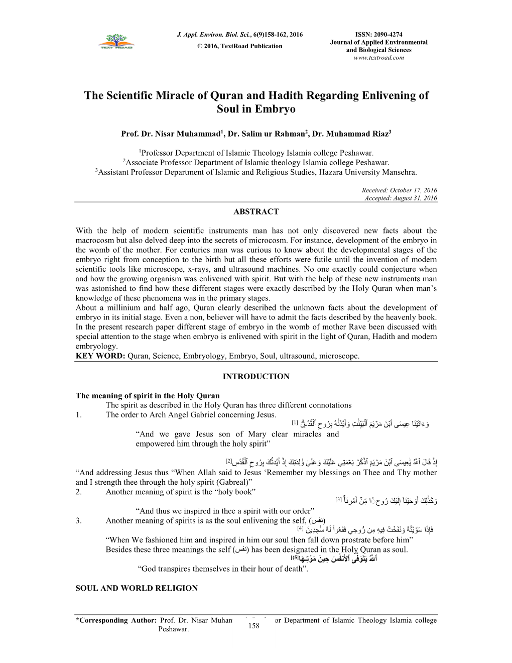 The Scientific Miracle of Quran and Hadith Regarding Enlivening of Soul in Embryo