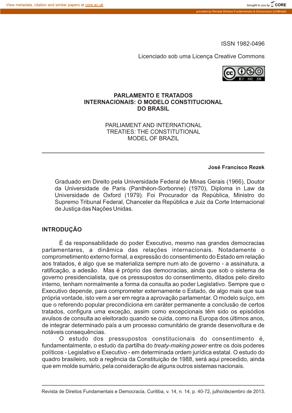 Parlamento E Tratados Internacionais: O Modelo Constitucional Do Brasil