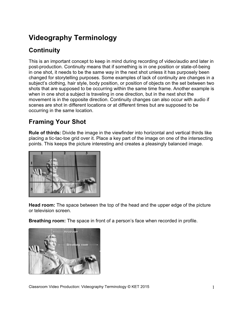 Videography Terminology Continuity