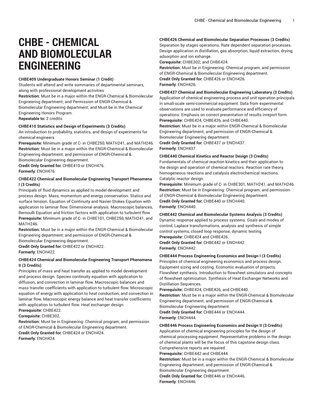 CHBE - Chemical and Biomolecular Engineering 1