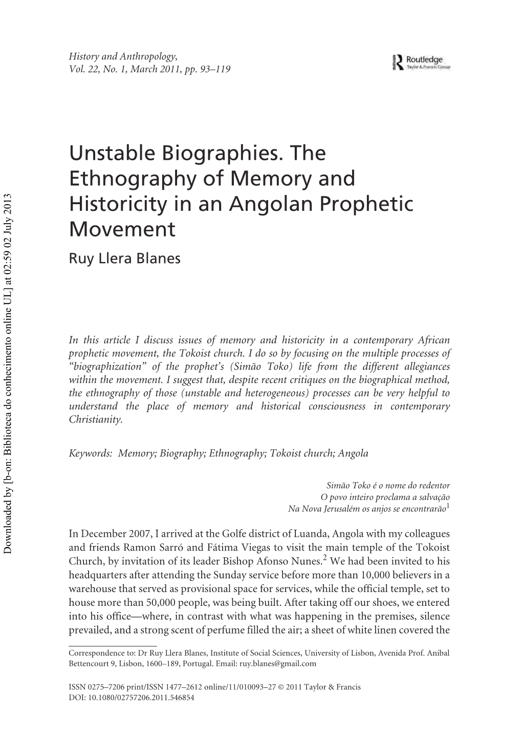 Unstable Biographies. the Ethnography of Memory And