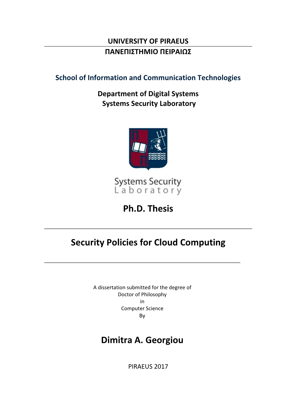 Ph.D. Thesis Security Policies for Cloud Computing Dimitra A. Georgiou