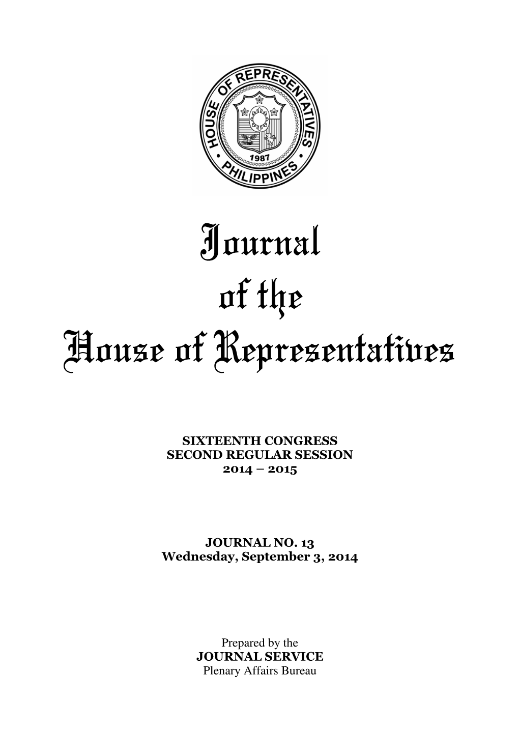 Journal of the House of Representatives