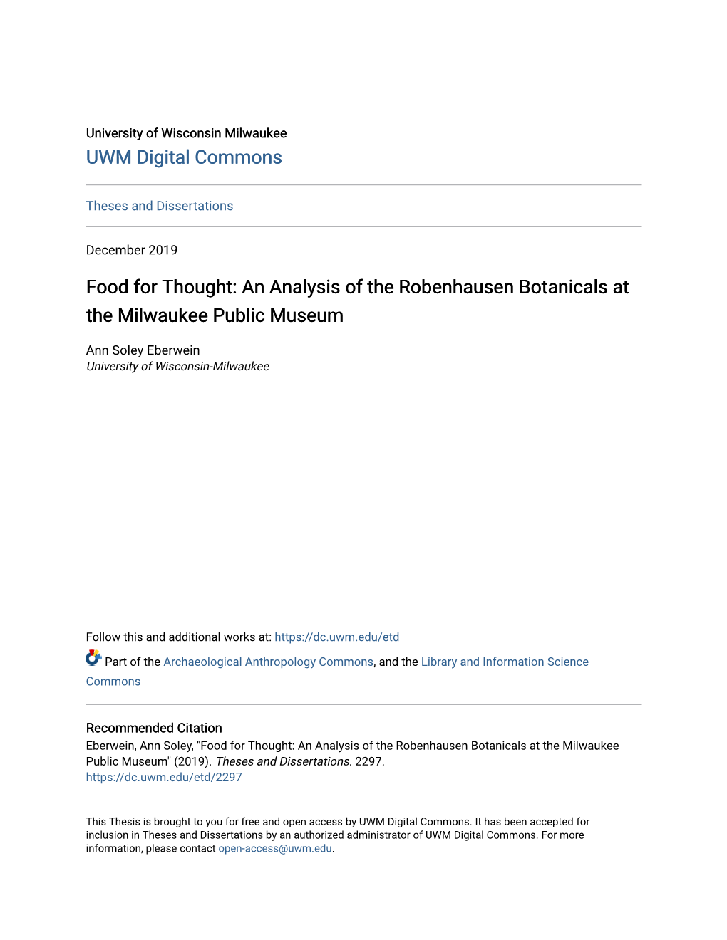 An Analysis of the Robenhausen Botanicals at the Milwaukee Public Museum