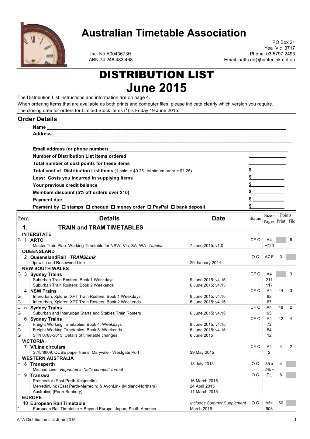 June 2015 the Distribution List Instructions and Information Are on Page 4