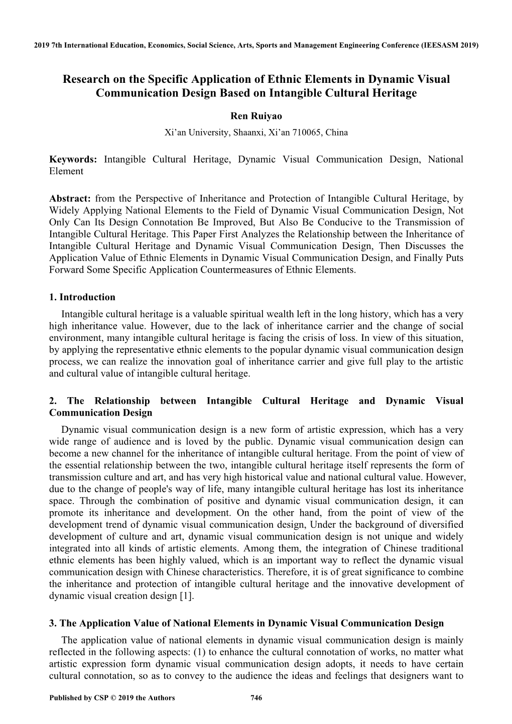 Research on the Specific Application of Ethnic Elements in Dynamic Visual Communication Design Based on Intangible Cultural Heritage