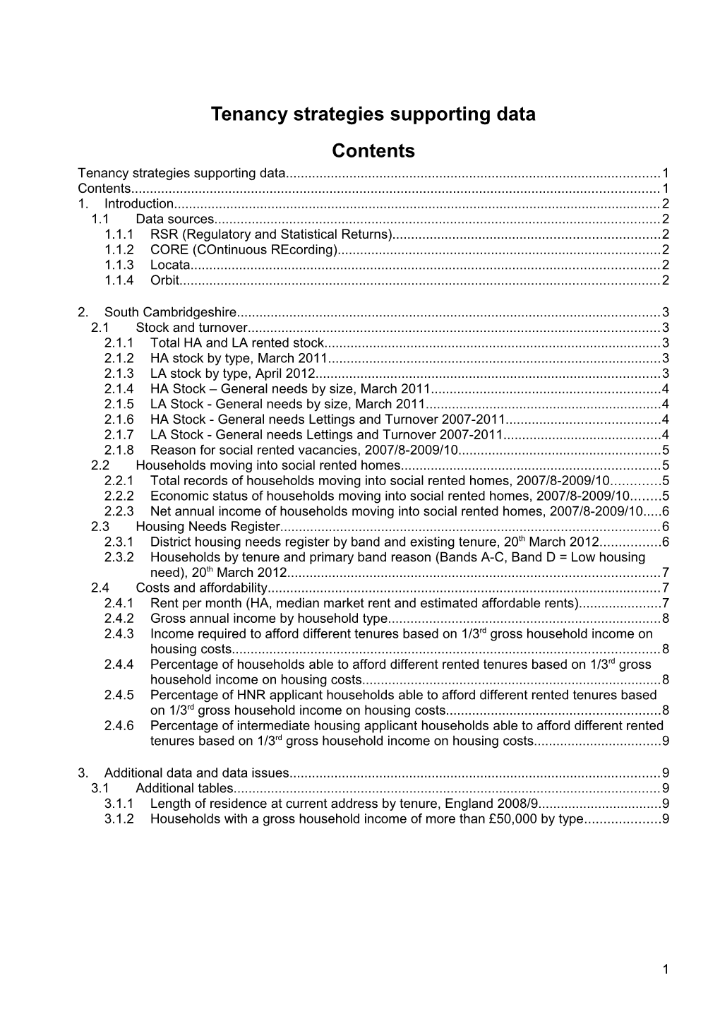 Tenancy Strategies Supporting Data