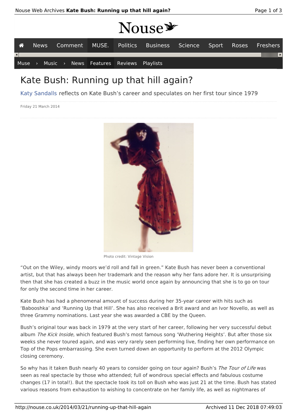 Kate Bush: Running up That Hill Again? | Nouse
