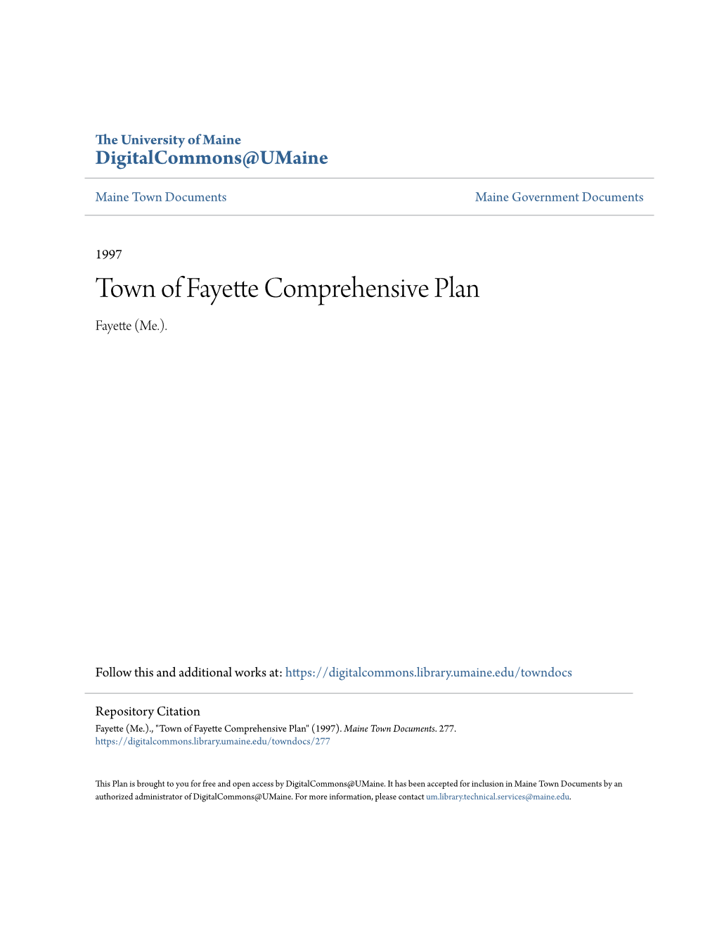 Town of Fayette Comprehensive Plan Fayette (Me.)