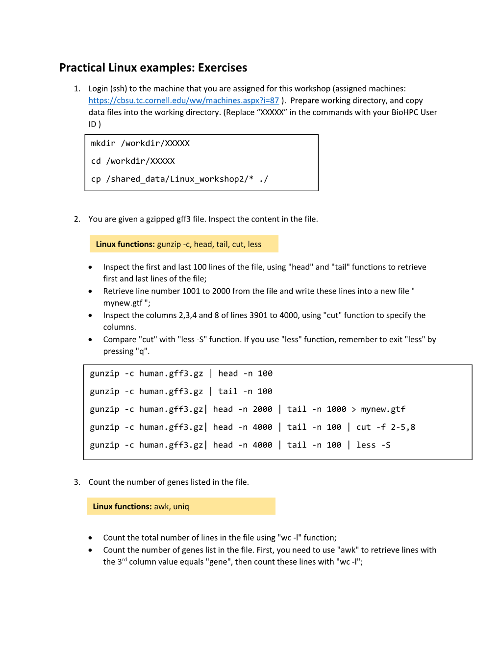 Practical Linux Examples: Exercises 1