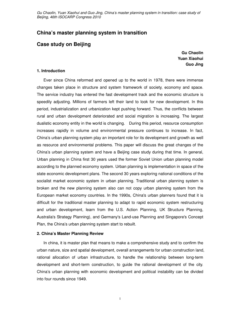 China's Master Planning System in Transition Case Study on Beijing