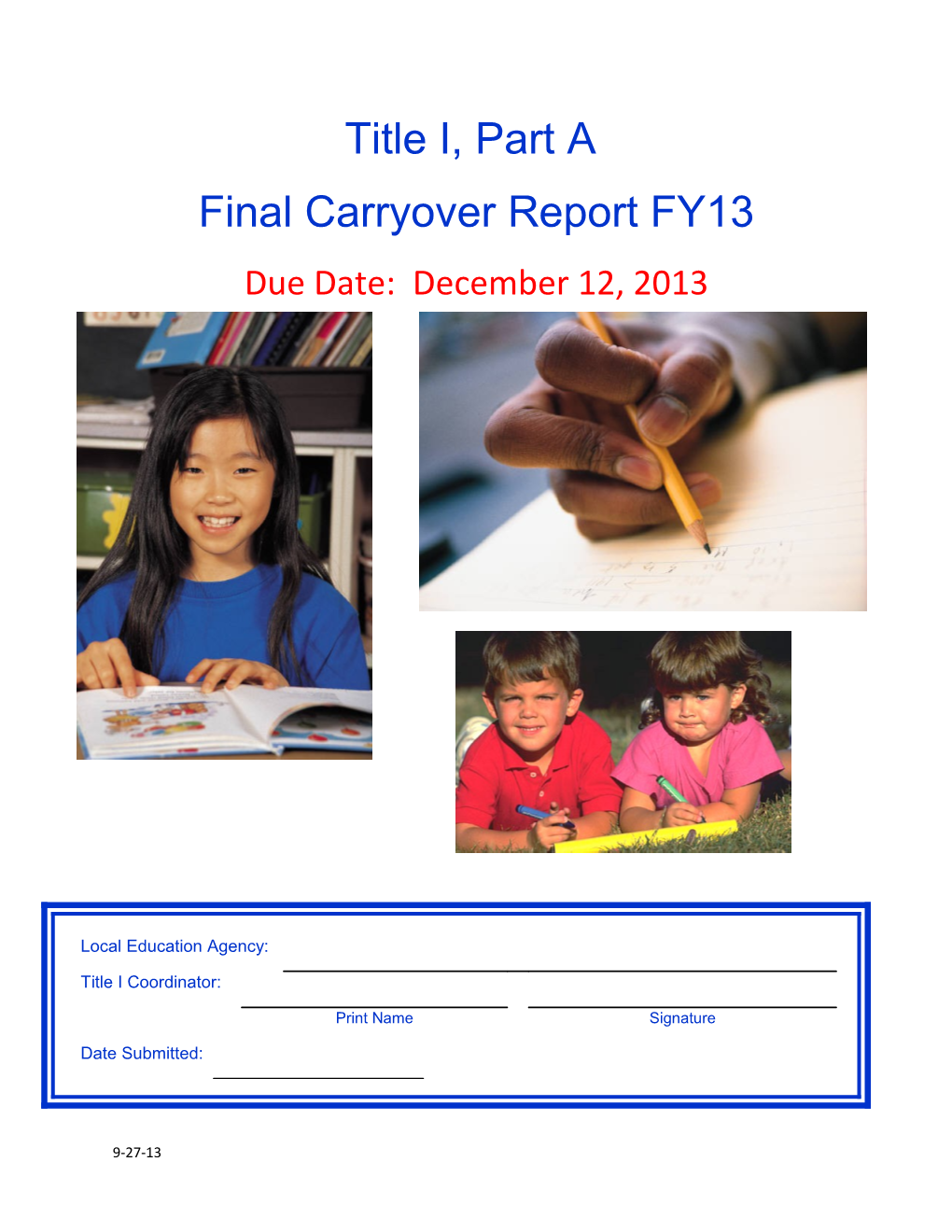 FY13 Title I Carryover Report
