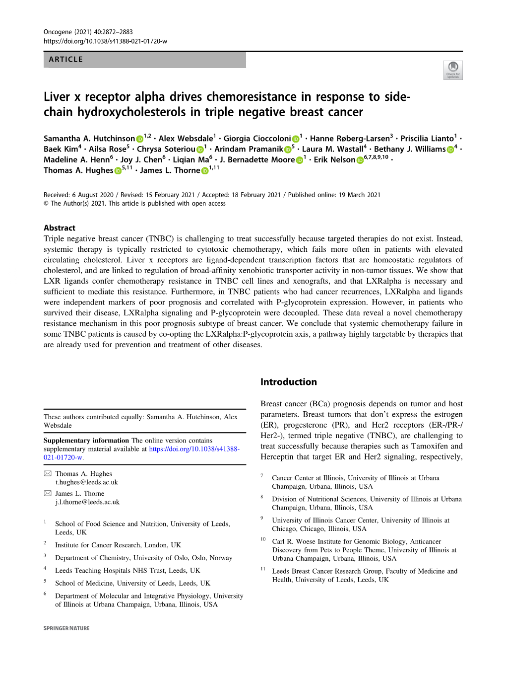 Chain Hydroxycholesterols in Triple Negative Breast Cancer