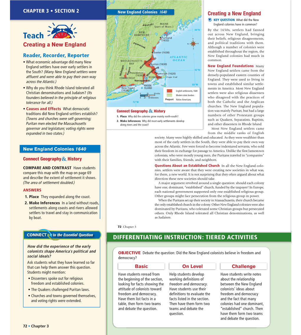 TIERED ACTIVITIES Creating a New England