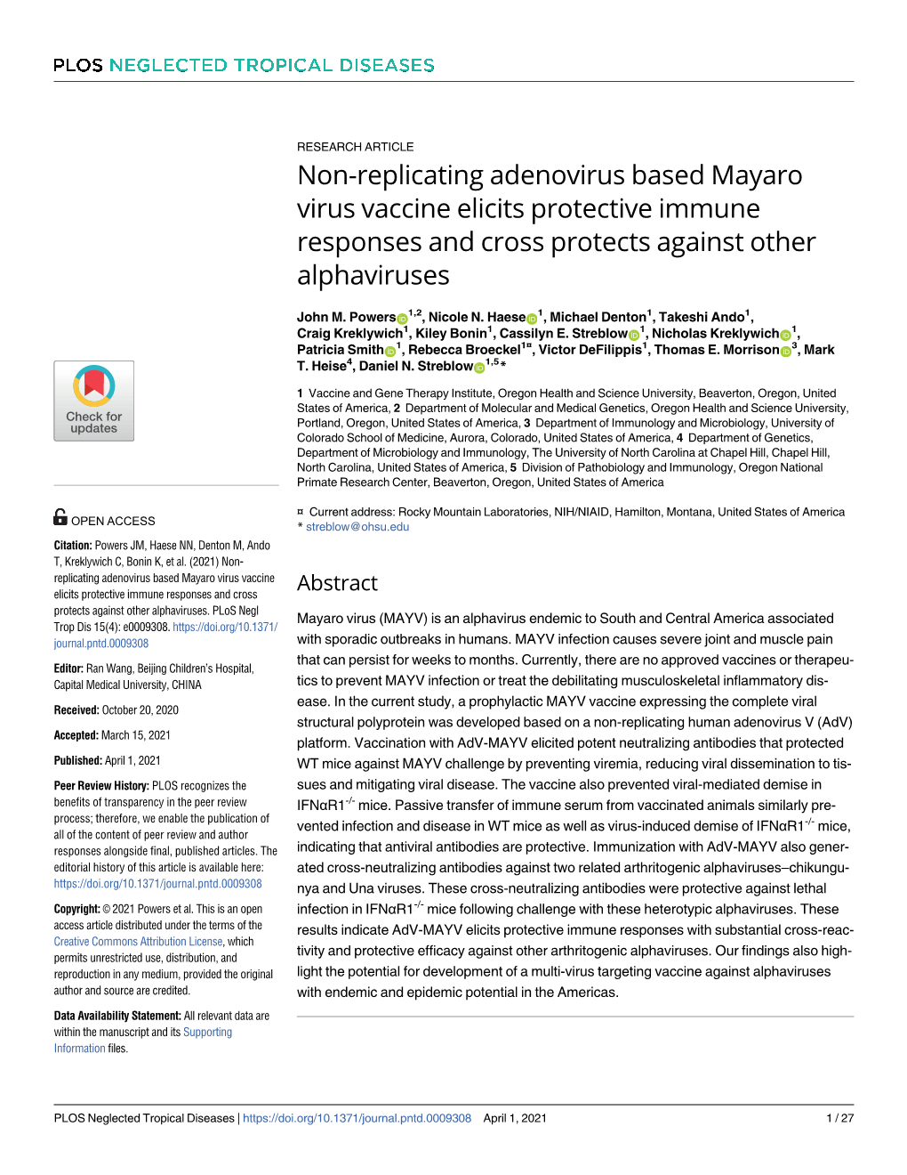 Non-Replicating Adenovirus Based Mayaro Virus Vaccine Elicits Protective Immune Responses and Cross Protects Against Other Alphaviruses