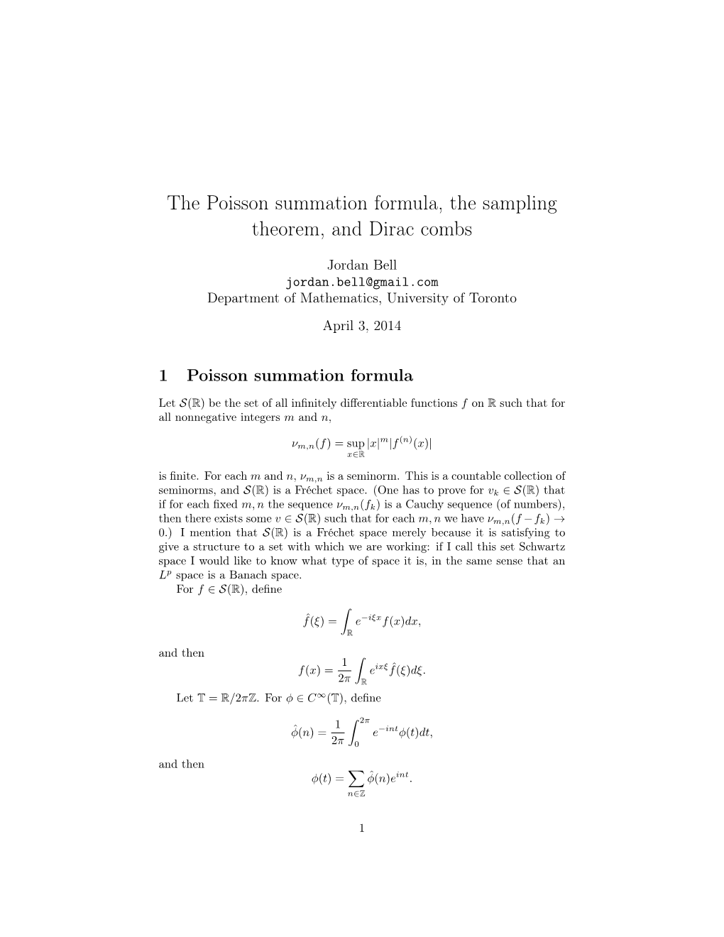 The Poisson Summation Formula, the Sampling Theorem, and Dirac Combs