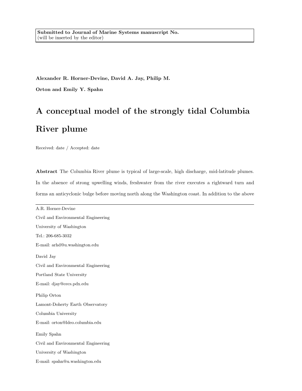 A Conceptual Model of the Strongly Tidal Columbia River Plume