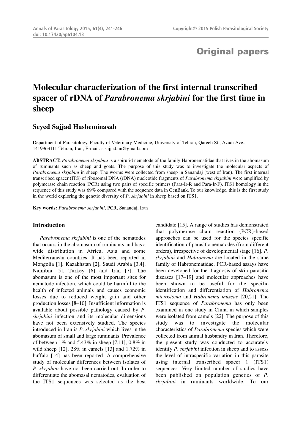 Original Papers Molecular Characterization of the First Internal