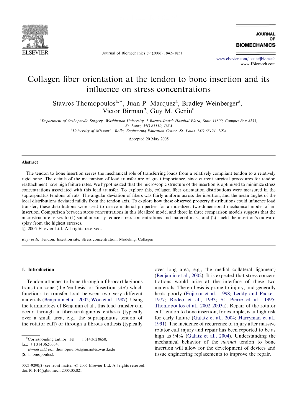 Collagen Fiber Orientation at the Tendon to Bone Insertion and Its