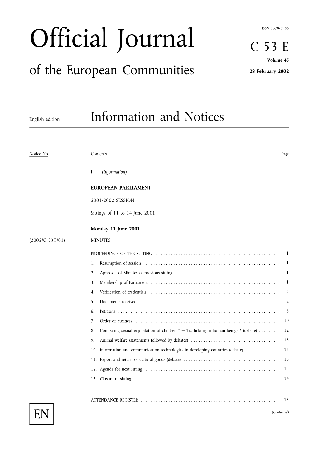 Official Journal C53E Volume 45 of the European Communities 28 February 2002