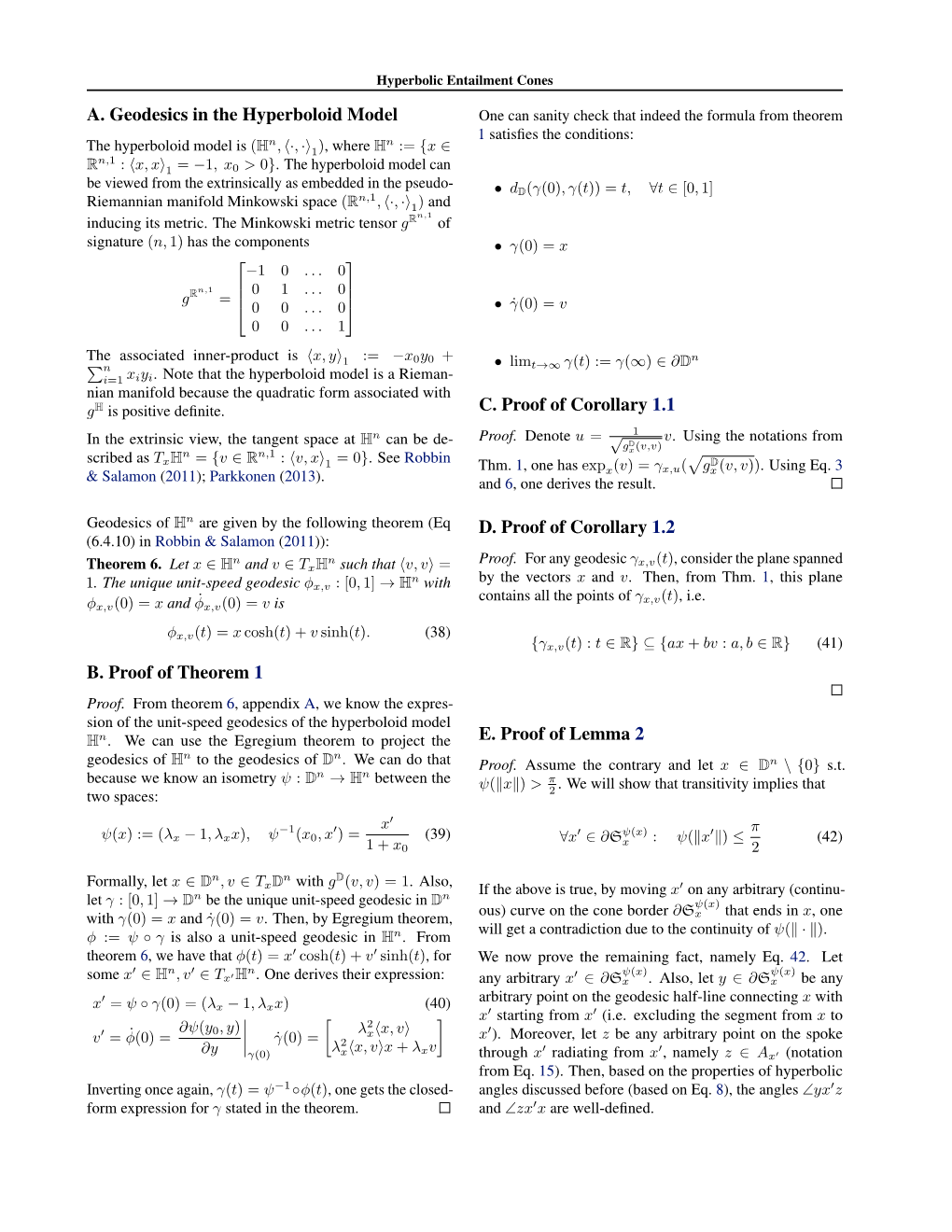 A. Geodesics in the Hyperboloid Model B. Proof of Theorem 1 C