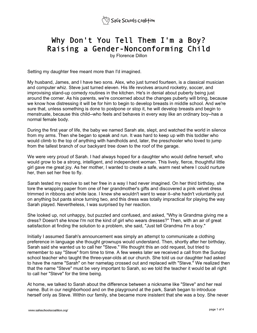 Why Don't You Tell Them I'm a Boy? Raising a Gender-Nonconforming Child by Florence Dillon