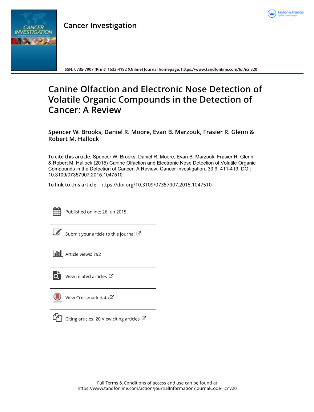 Canine Olfaction and Electronic Nose Detection of Volatile Organic Compounds in the Detection of Cancer: a Review