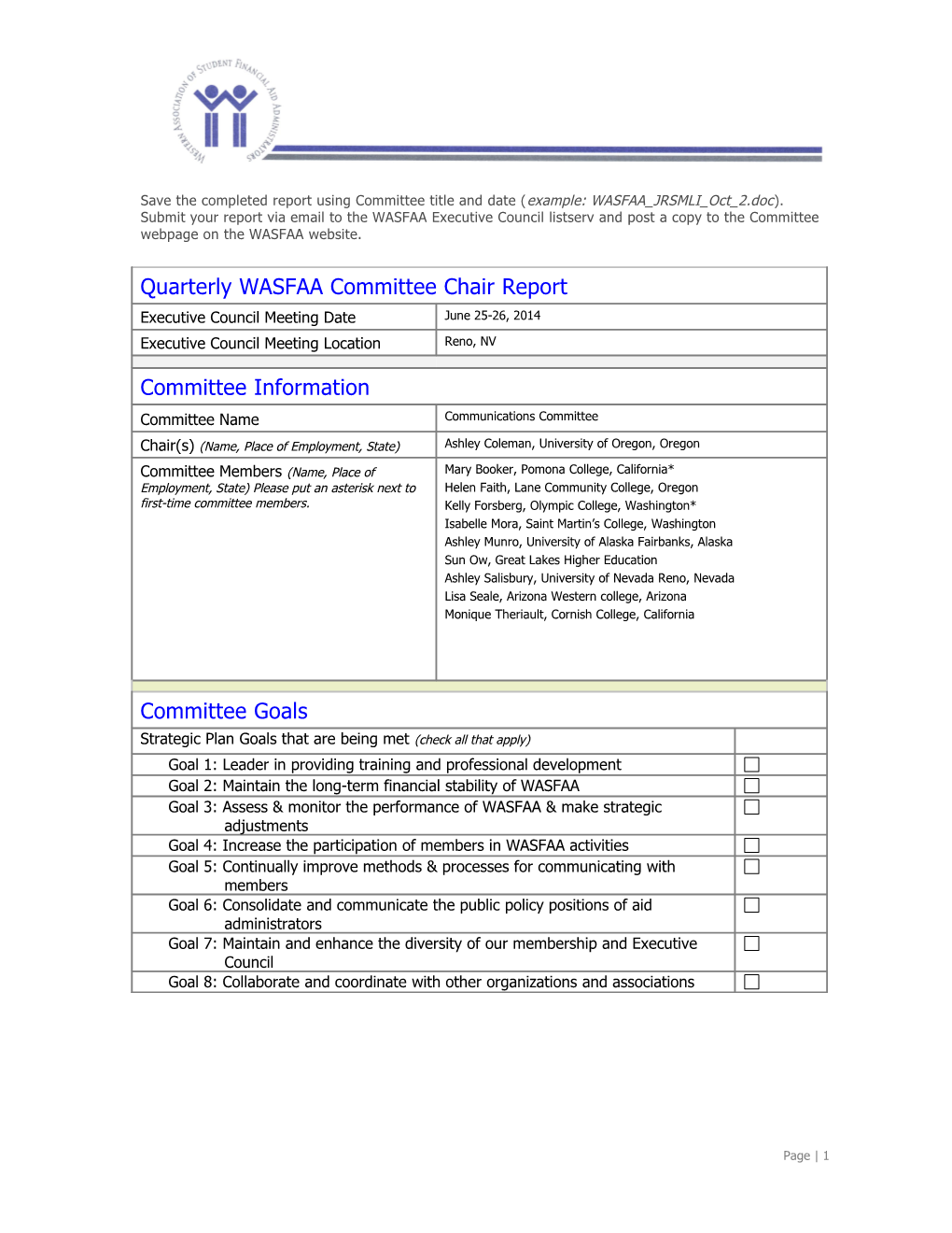 Save The Completed Report Using Committee Title And Date (Example: WASFAA_JRSMLI_Feb_10