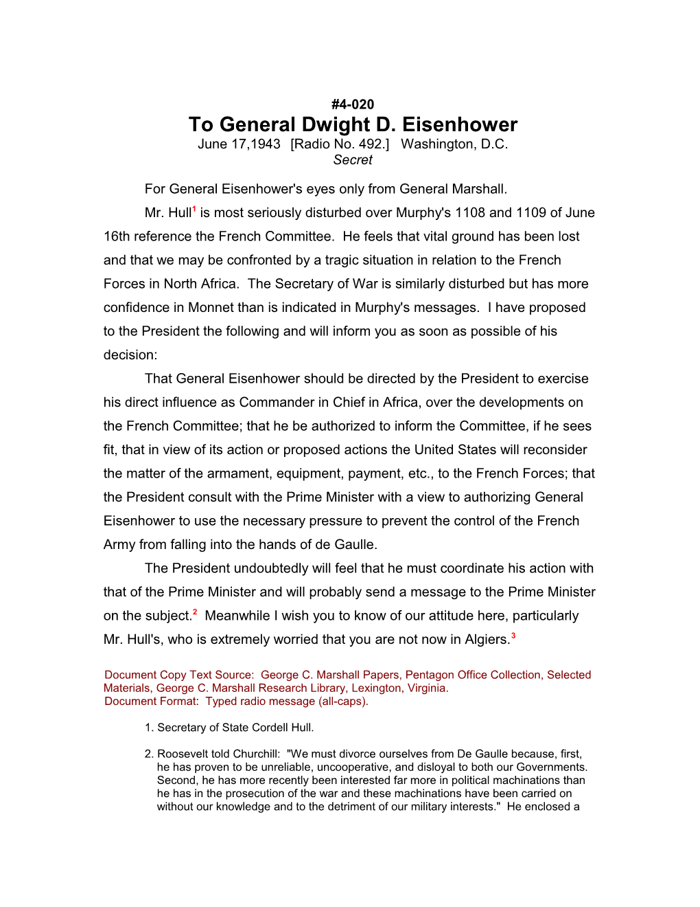 To General Dwight D. Eisenhower s1