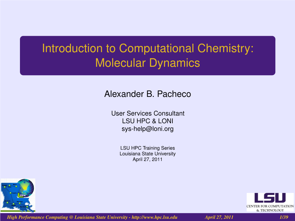 Introduction to Computational Chemistry: Molecular Dynamics