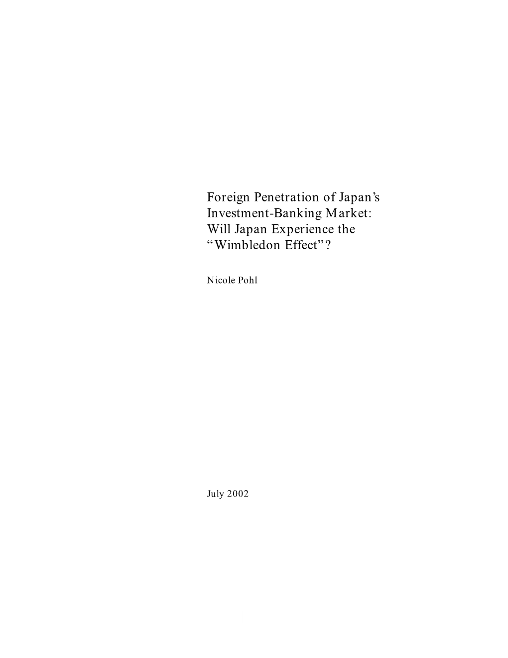 Foreign Penetration of Japan's Investment-Banking