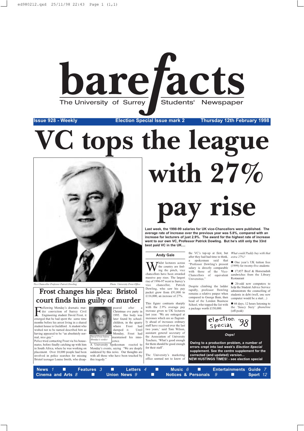 928 - Weekly Election Special Issue Mark 2 Thursday 12Th February 1998 VC Tops the League with 27% Pay Rise