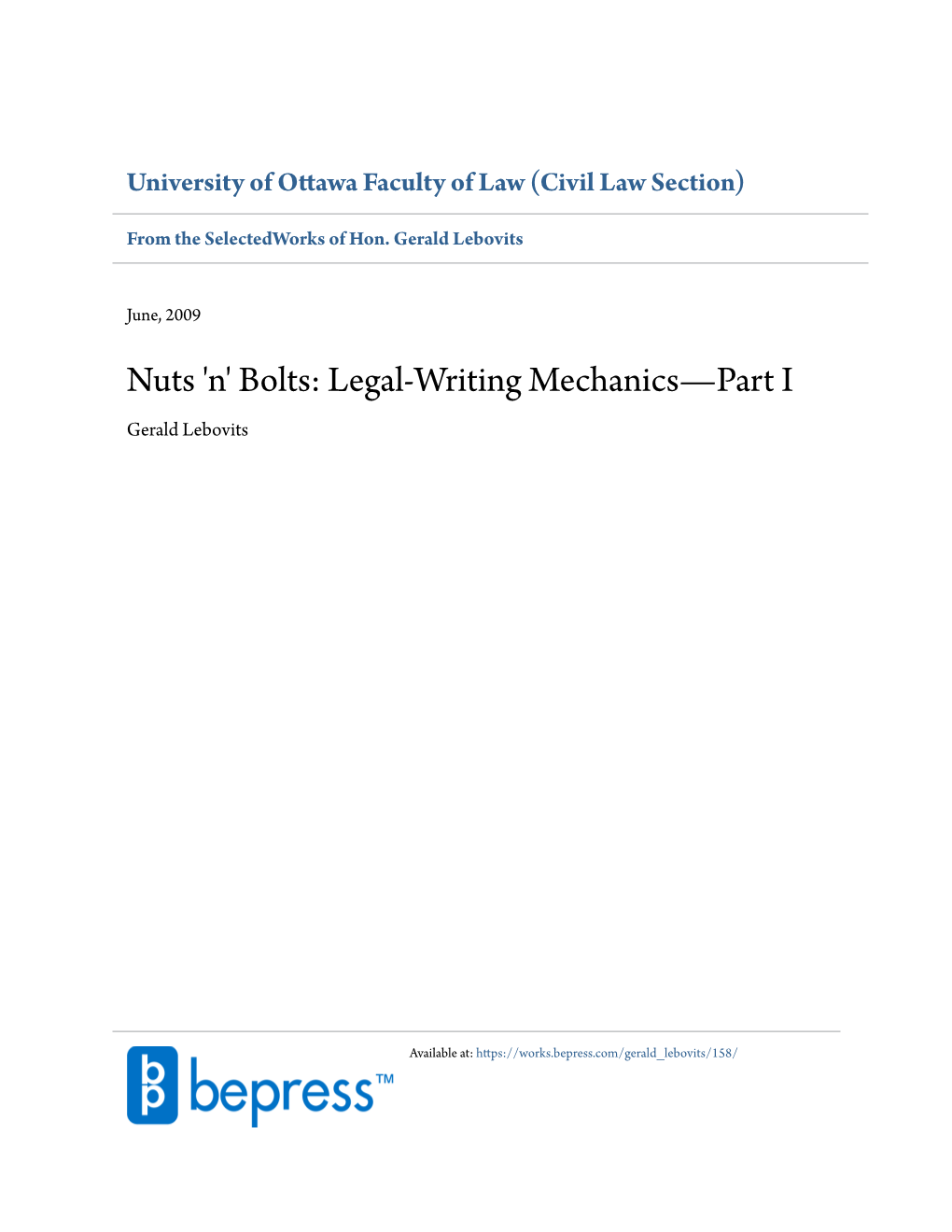 Nuts 'N' Bolts: Legal-Writing Mechanics—Part I Gerald Lebovits